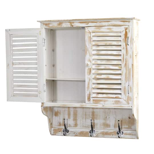2.5ft. White Washed Wall Cabinet with Hooks
